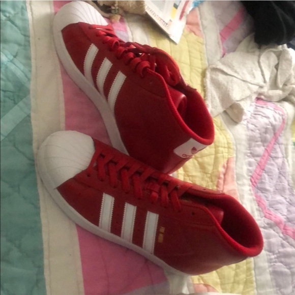 red and white high tops